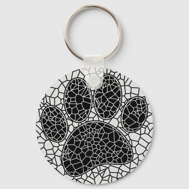 Porte-clés Mosaic Art Chien Empreinte de patte En Noir Et Bla (Recto)