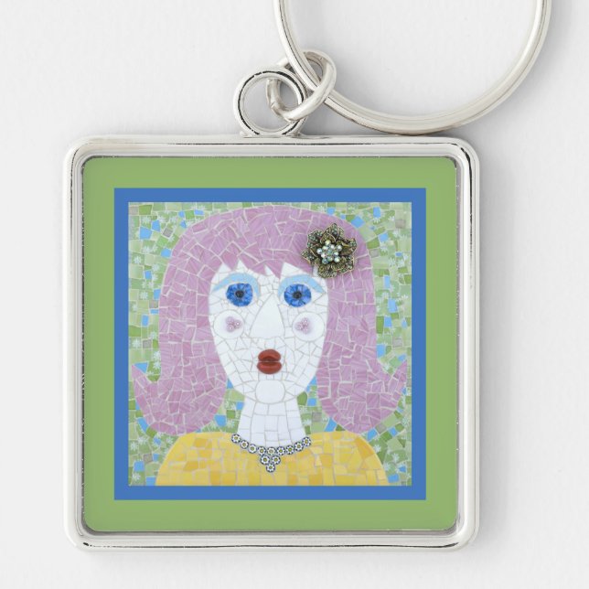 Porte-clés Mosaic - Ingrid avec bordure verte et bleue (Devant)