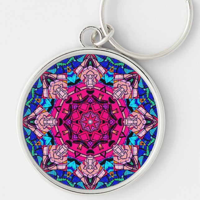 Porte-clés Mosaic rose Mandala Floral Psychédélique Rétro (Devant)