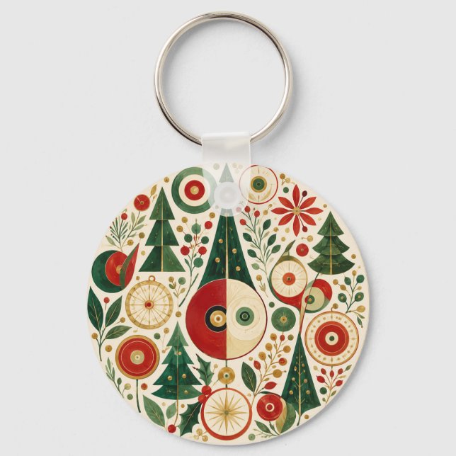 Porte-clés Mosaïque de Noël du milieu du siècle (Recto)