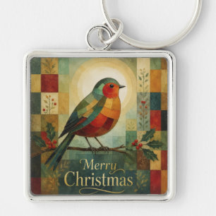 Porte-clés Mosaïque de Noël Robin Oiseau Houx Baie