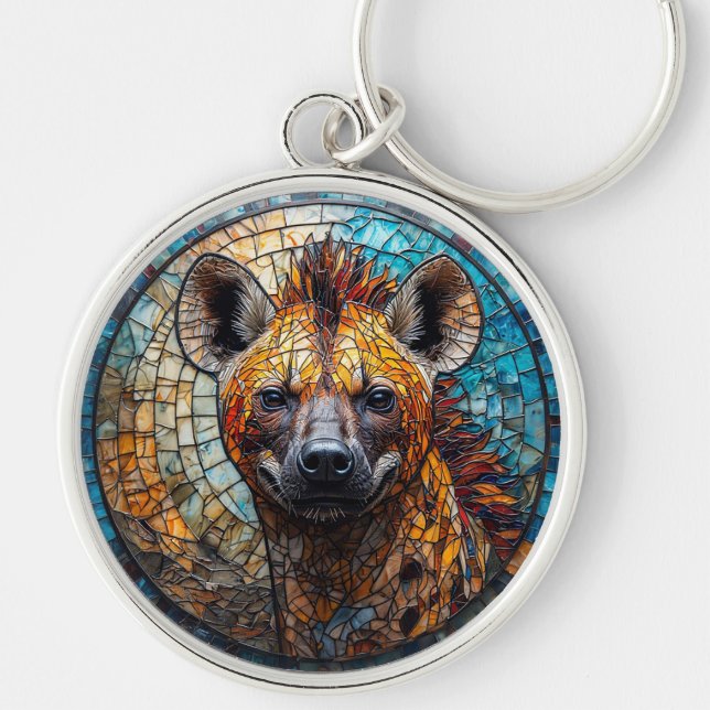 Porte-clés Mosaïque de verre teinté d'hyène majestueuse (Devant)