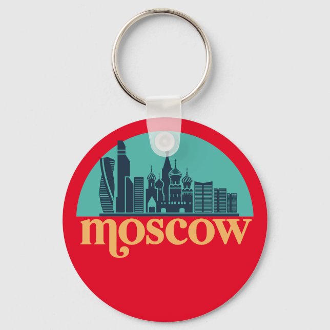 Porte-clés Moscou Russie Skyline Retro Cityscape Art (Recto)