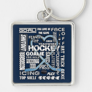 Porte-clés Mot de Hockey Coeur Bleu Ice Logo Blanc 2