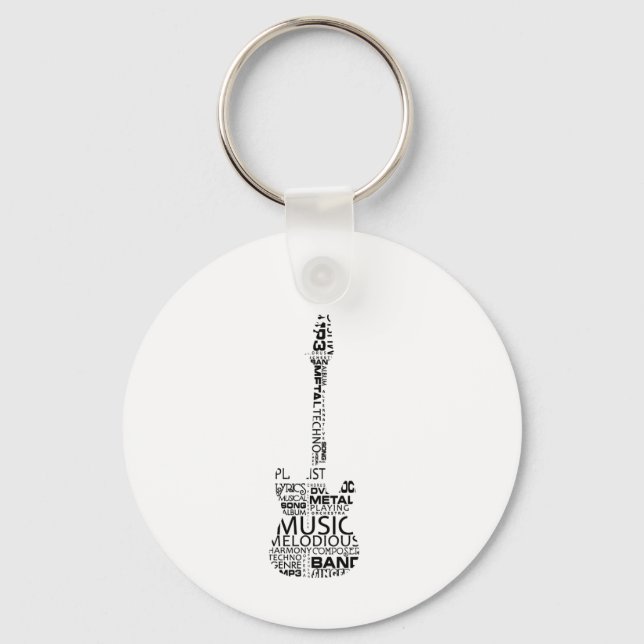 Porte-clés mot guitare remplir image de musique noire (Recto)