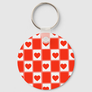 Porte-clés Motif à carreaux avec cœur rouge rétro : ballon