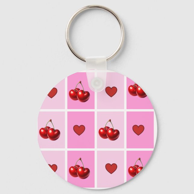 Porte-clés Motif à carreaux Checkerboard avec cœur de cerise  (Recto)