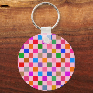 Porte-clés Motif à carreaux coloré rose 