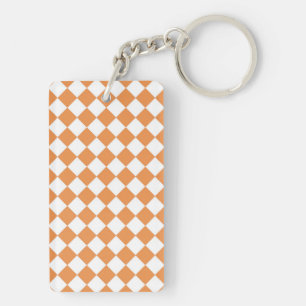 Porte-clés Motif à carreaux diamantés orange pastel et blanc