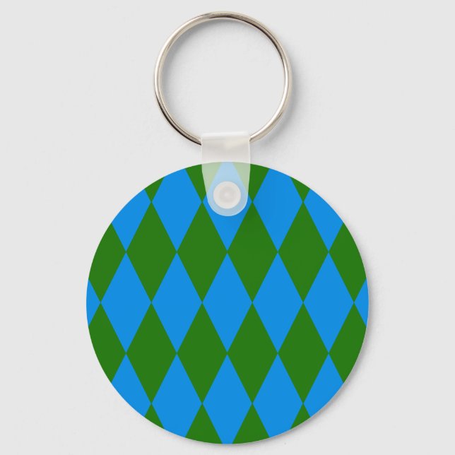 Porte-clés Motif à carreaux Harlequin bleu vert  (Recto)