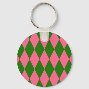 Porte-clés Motif à carreaux Harlequin vert rose 