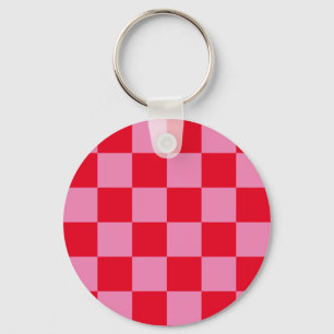 Porte-clés Motif à carreaux rétro rose et orange