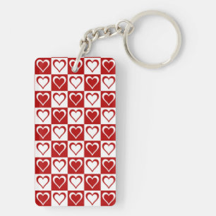 Porte-clés Motif à carreaux rouges avec des cœurs