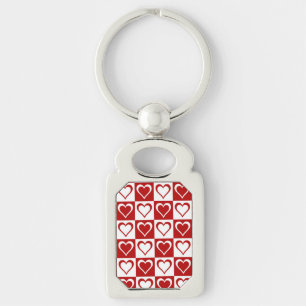 Porte-clés Motif à carreaux rouges avec des cœurs