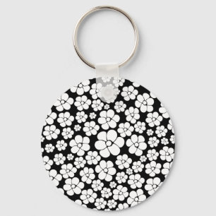 Porte-clés Motif à fleurs - Blanc sur Noir
