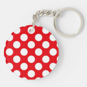 Porte-clés Motif à pois rouge vif et blanc