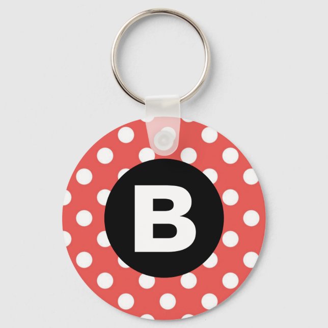 Porte-clés Motif à pois rouges Monogramme noir (Recto)