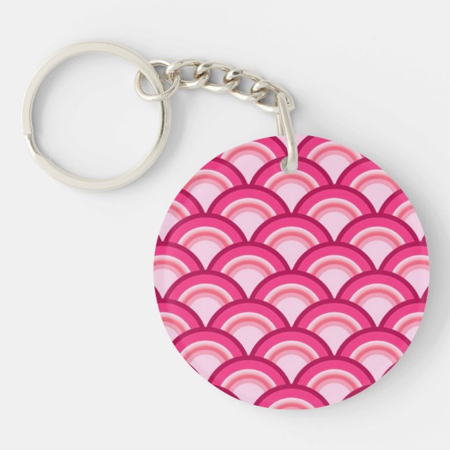 Porte-clés Motif à vagues Art Déco - fuchsia et corail (Devant)