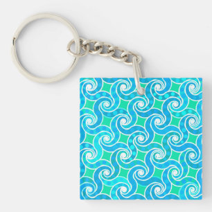 Porte-clés motif Abstrait - Bleu, Jade vert & Blanc