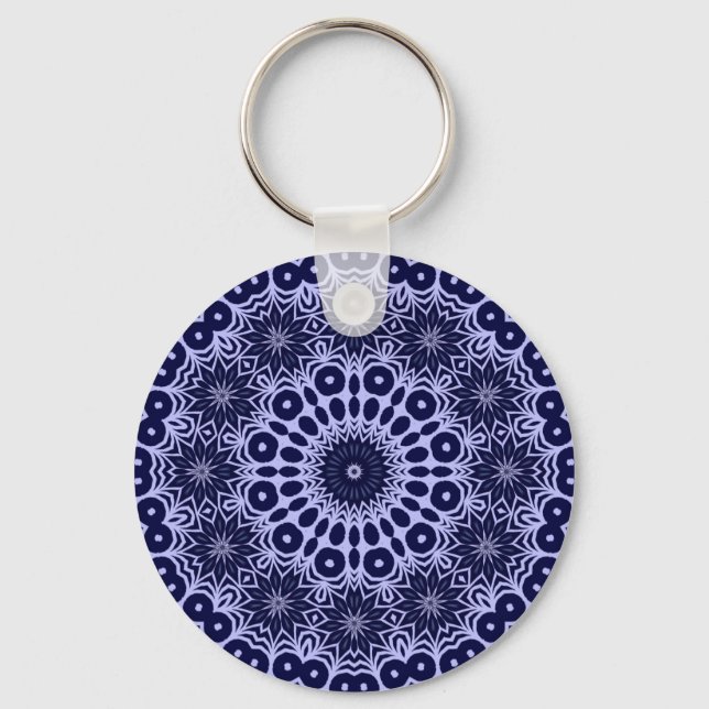 Porte-clés motif Abstrait en bleu et blanc (Recto)