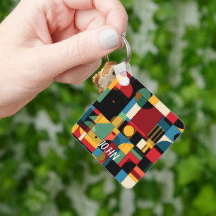 Porte-clés motif abstrait géométrique Bauhaus rétr
