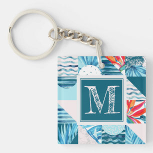 Porte-clés Motif abstrait géométrique turquoise tropical