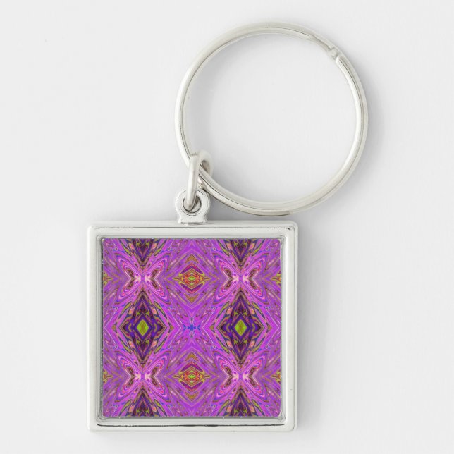 Porte-clés Motif Abstrait Rose et Violet Psychédélique (Devant)