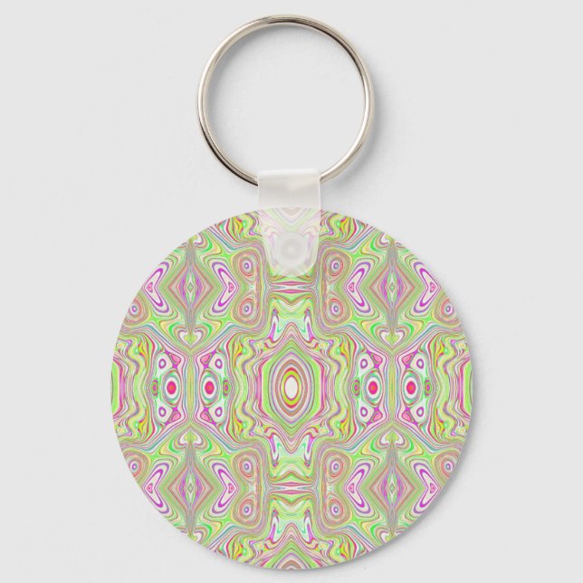 Porte-clés Motif Abstrait Trippy Retro Rose et Lime Green (Recto)