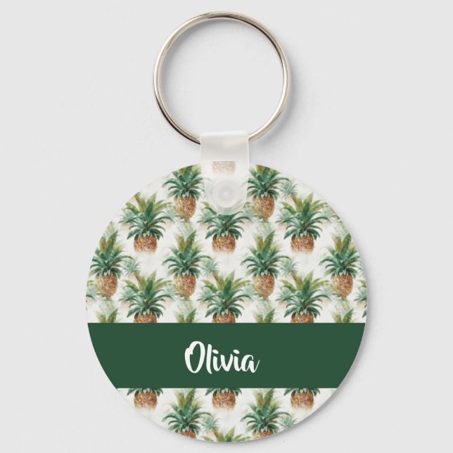 Porte-clés Motif ananas sur blanc (Recto)