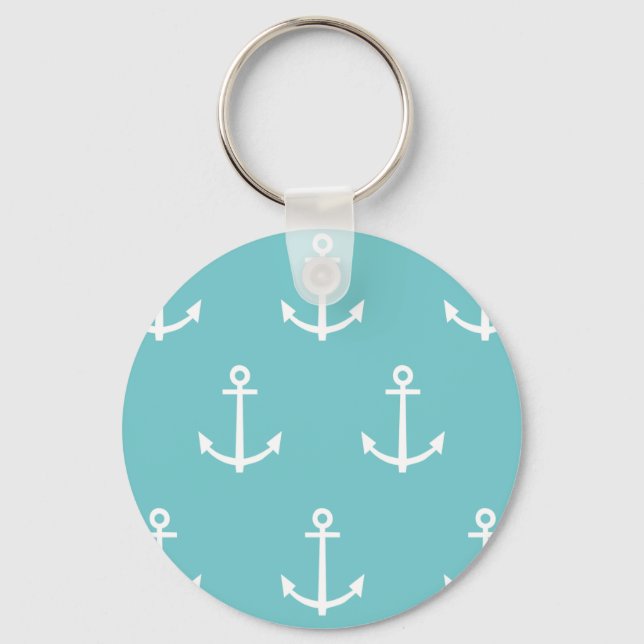 Porte-clés Motif Ancres turquoise et blanc 1 (Recto)