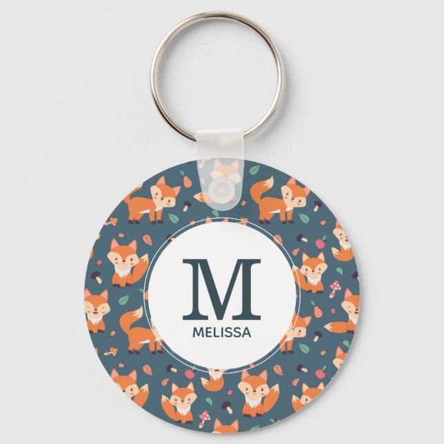 Porte-clés Motif animal de renard orange mignon Monogramme (Recto)