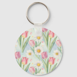 Porte-clés Motif aquarelle de printemps à la pâquerette et tu