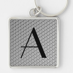 Porte-clés Motif Art Déco Vague Argent Monogramme