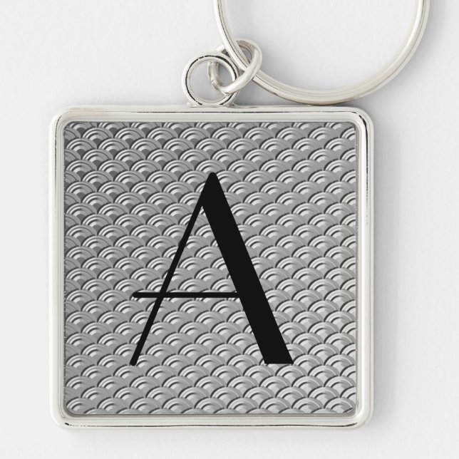 Porte-clés Motif Art Déco Vague Argent Monogramme (Devant)