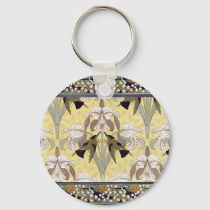 Porte-clés Motif Art Nouveau d'orchidée colibri vintage