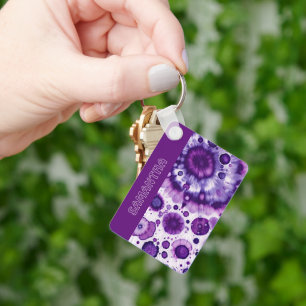 Porte-clés Motif artistique de cercles en batik rose violet p