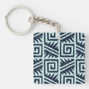 Porte-clés Motif Aztec Ikat - Indigo et Bleu Clair
