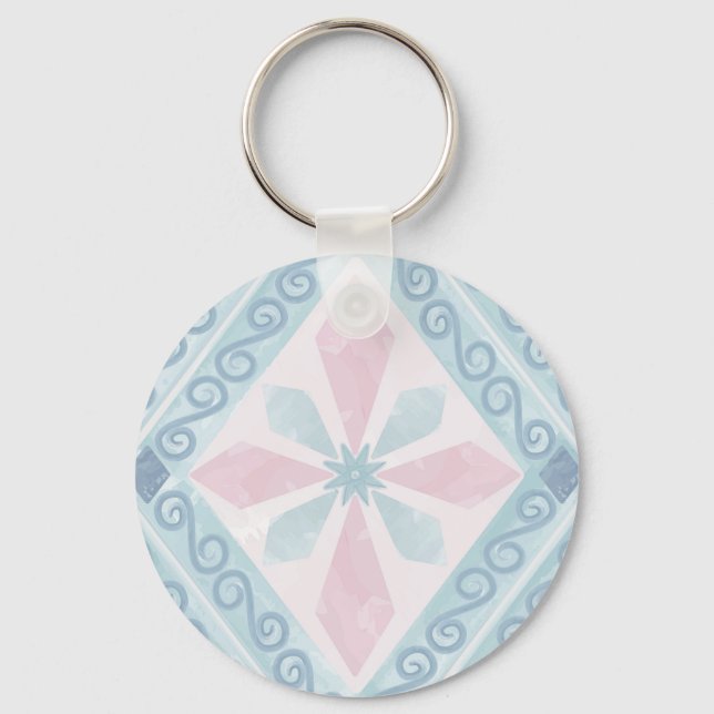 Porte-clés motif bleu en forme de diamant (Recto)