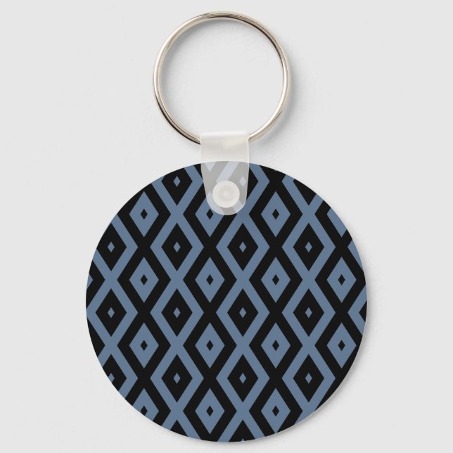 Porte-clés Motif bleu gris et noir diamant (Recto)