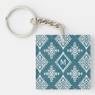 Porte-clés Motif bleu turquoise du monogramme   Amadora