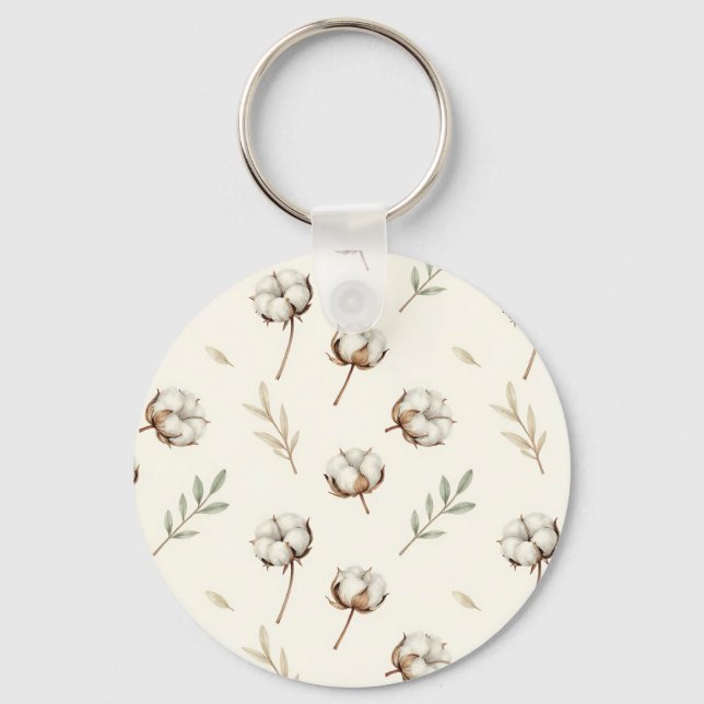 Porte-clés Motif botanique de fleur de coton doux (Recto)
