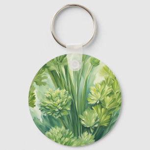 Porte-clés Motif botanique vert de céleri luxuriant