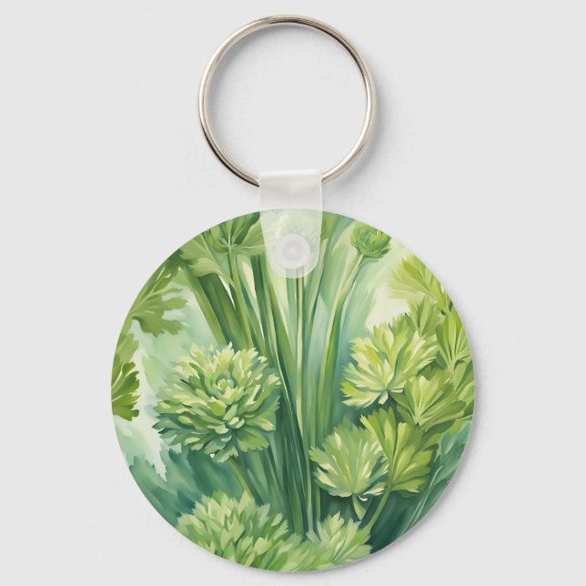 Porte-clés Motif botanique vert de céleri luxuriant (Recto)
