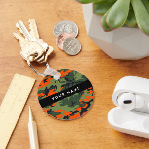 Porte-clés Motif Camouflage orange, Votre nom, Personnaliser