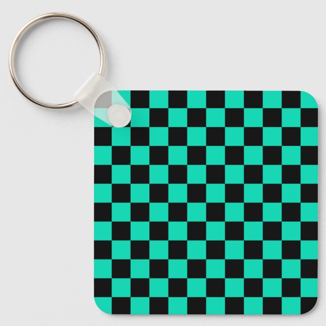 Porte-clés Motif chèque À damiers noir vert (Recto)