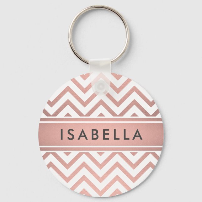 Porte-clés Motif chevron rose élégant en or rose faux (Recto)