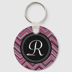 Porte-clés Motif Chevron Tribal Tribal Rose Monogramme