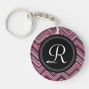 Porte-clés Motif Chevron Tribal Tribal Rose Monogramme