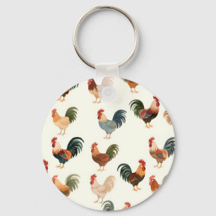 Porte-clés Motif Coq Vintage Style Ferme Ancienne