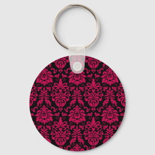 Porte-clés Motif Damas noir rose chaud